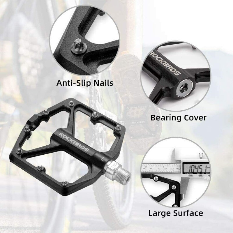 RockBros MTB Pedals 9/16″ Lightweight Aluminum Alloy Sealed Bearing Flat Pedals