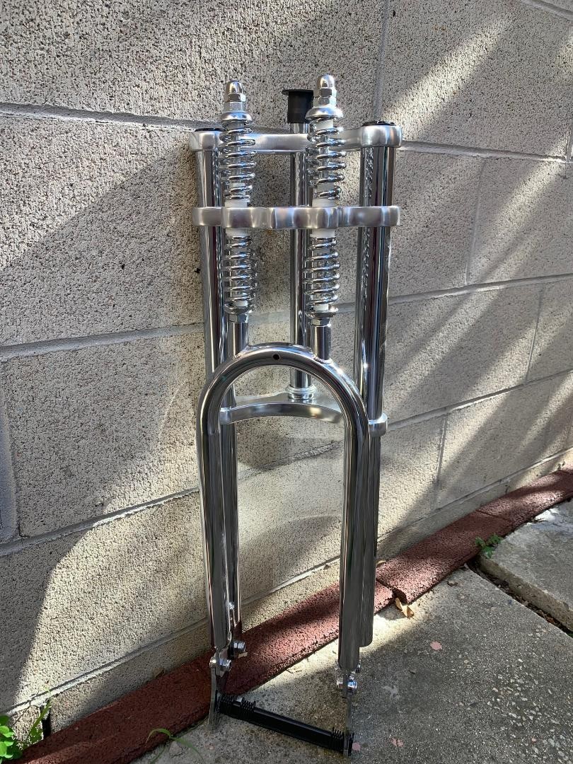 HEAVY DUTY FAT 26» DOUBLE SPRINGER TRIPLE FORK 1″ Threadless Disc Mount CHROME