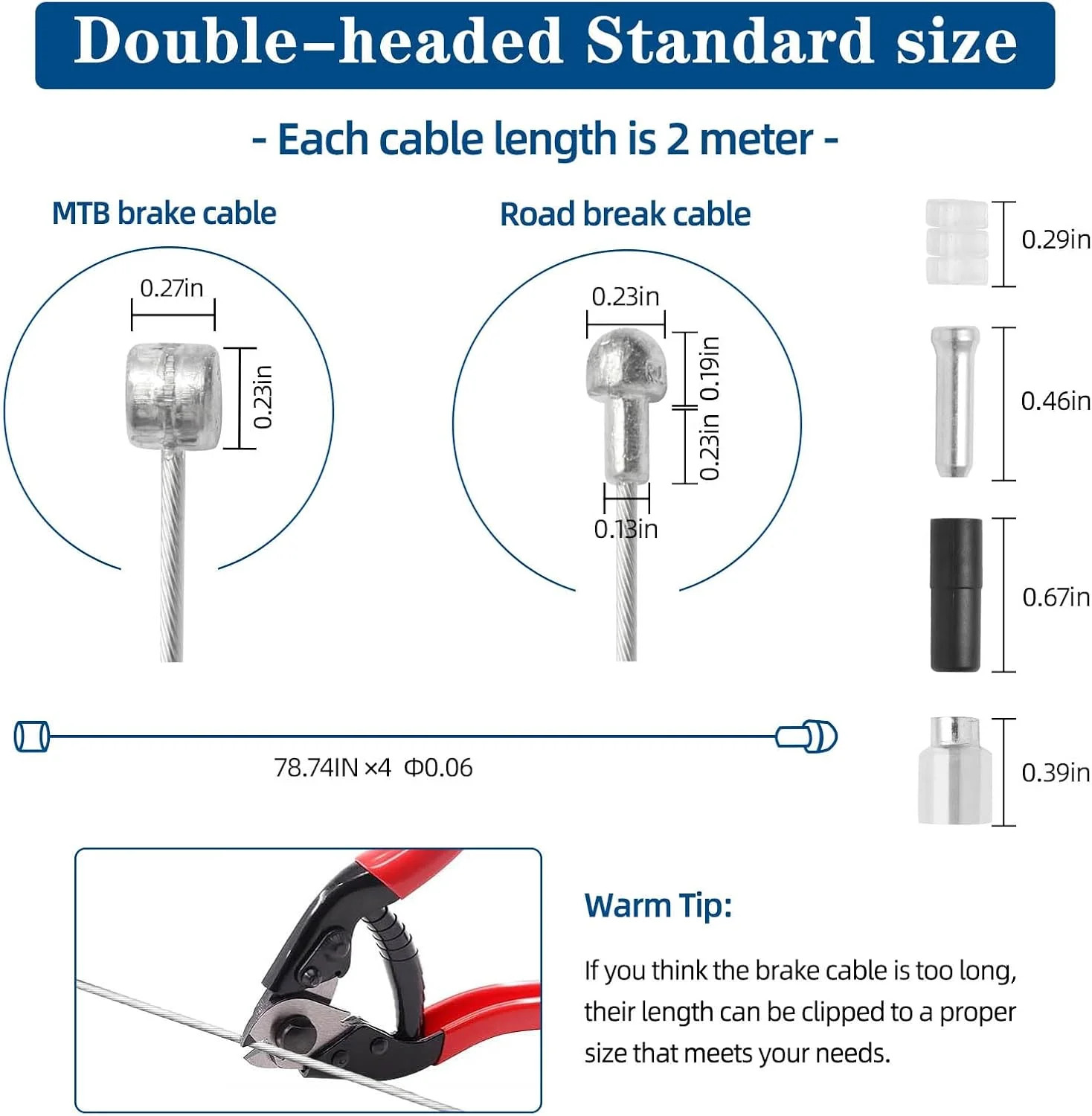 4pc Universal Bike Brake Cables Stainless Steel 1.5mm 2M For MTB Road Bikes Repl