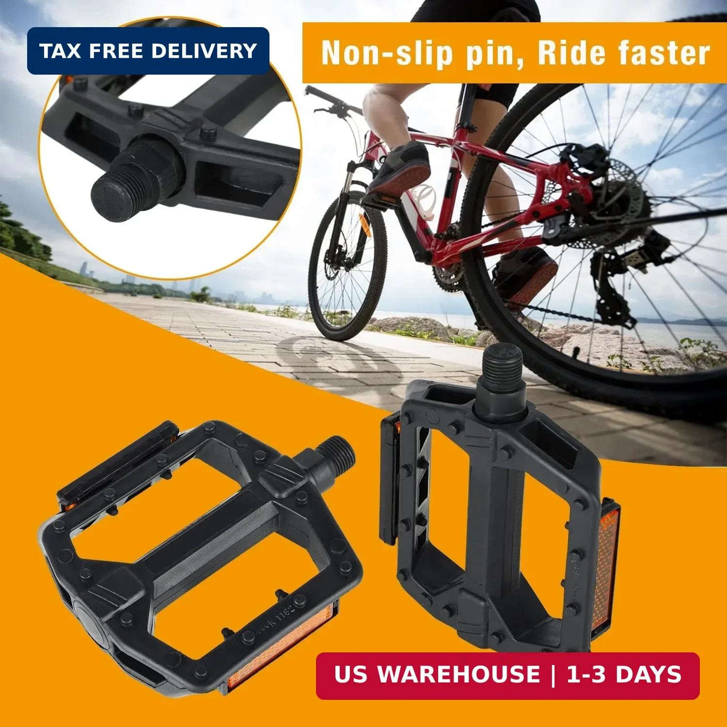 Universal Bike Pedals 9/16″ Nylon Lightweight Non-Slip Bicycle Platform Pedals,
