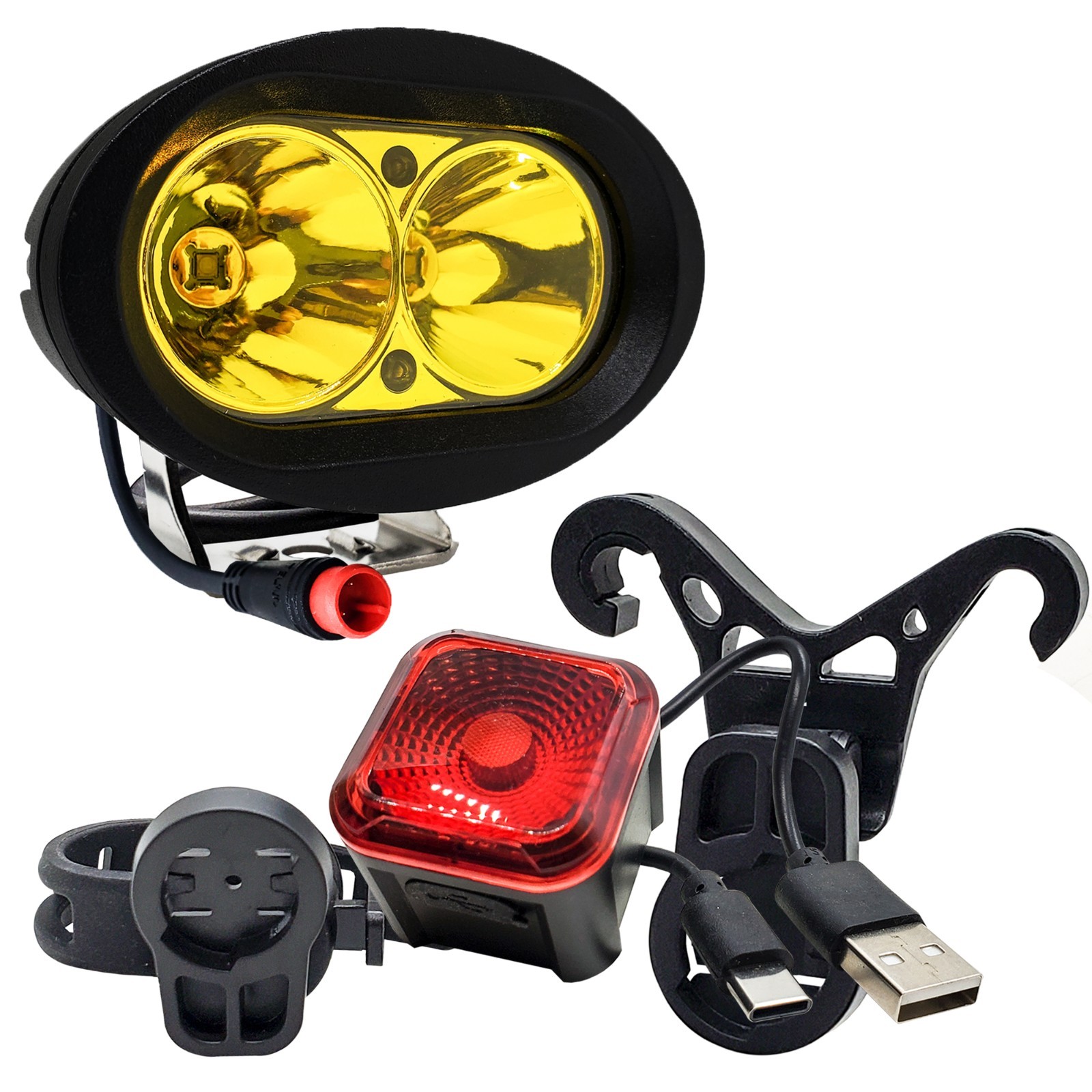 E-Bike Neon Yellow LED Headlight 2-Pin Julet Plug & Smart Brake Light Lectric