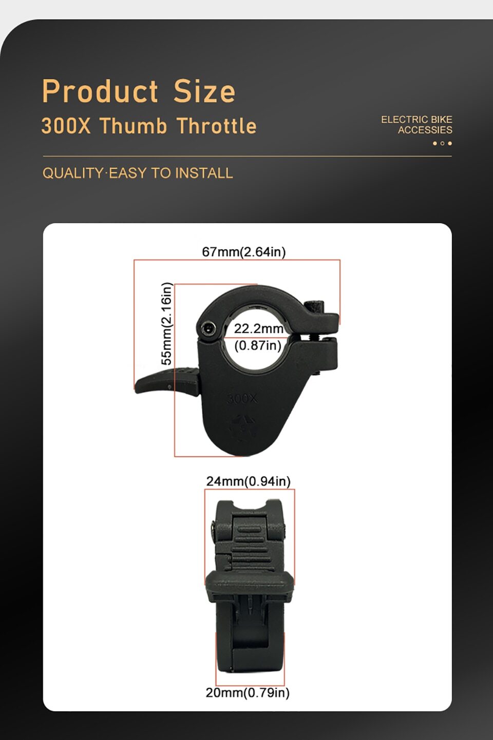E-bike Thumb Throttle 3Pin Waterproof SM Connector Electric Scooter Accelerator