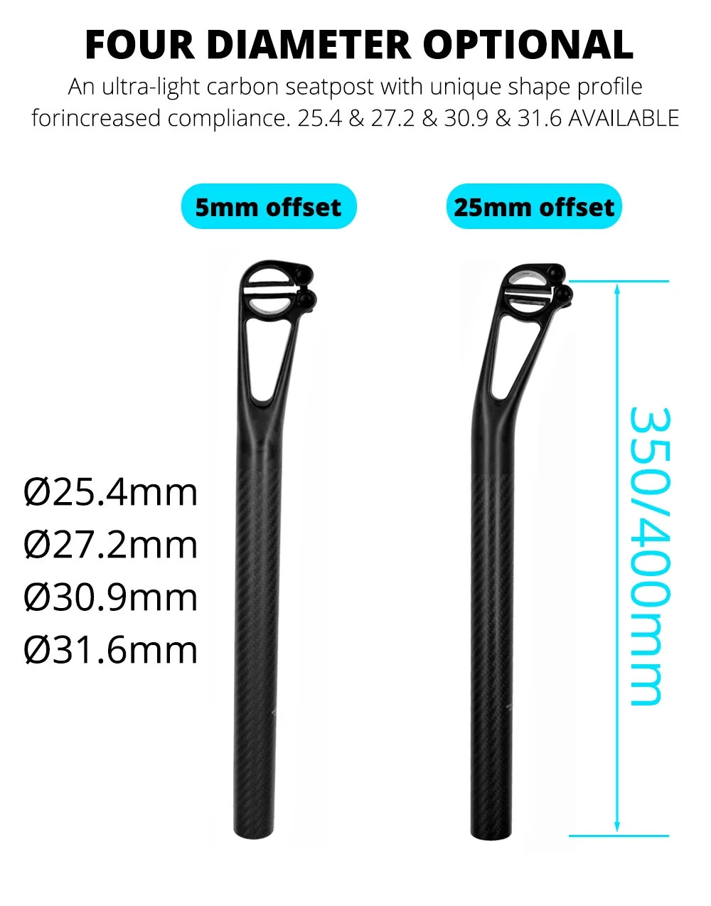 Offset 5/25MM Carbon MTB Seatpost 25.4/27.2/30.9/31.6MM Road Bicycle Seat Tube