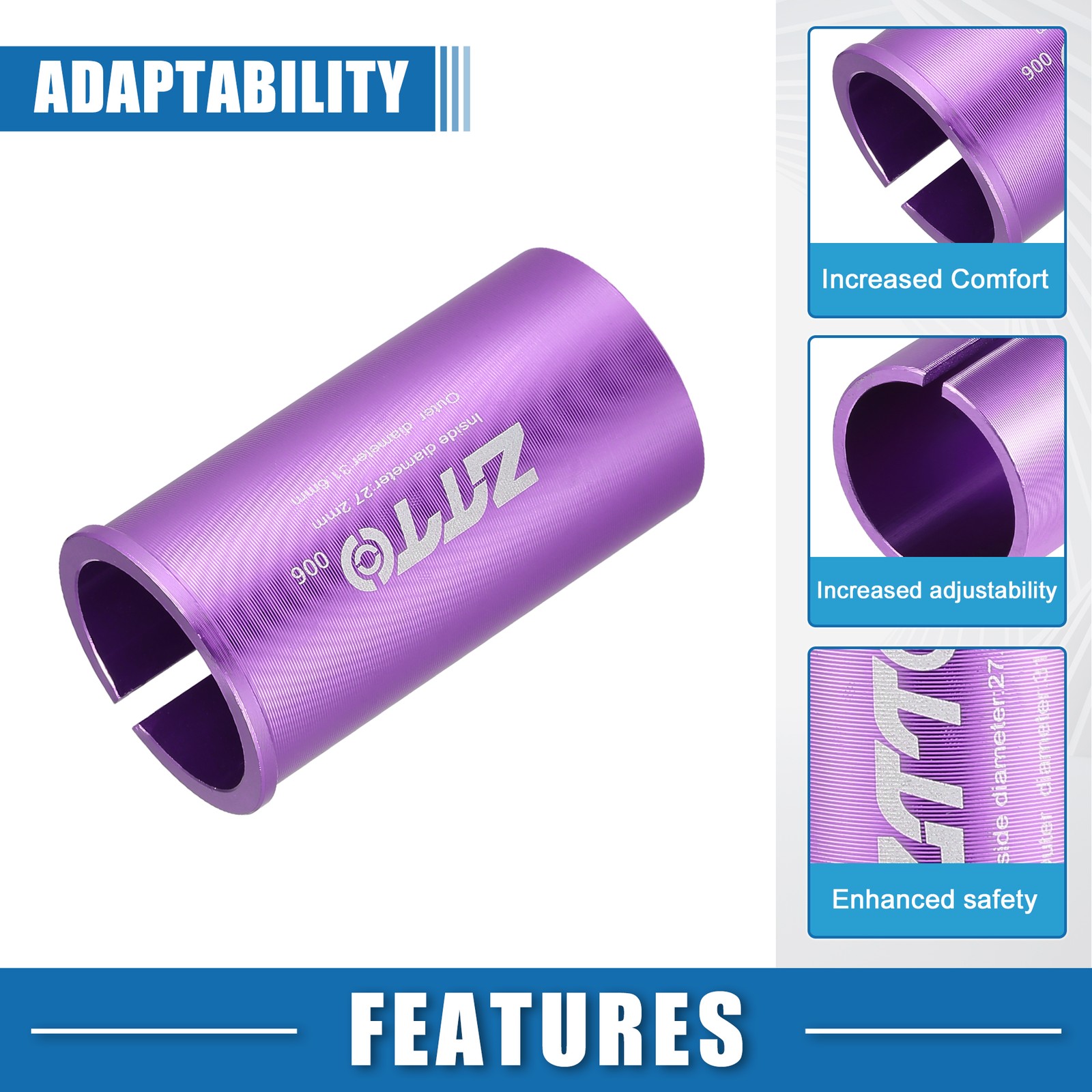 27.2mm 1.07″ ID 31.6mm 1.24″ OD Seat Post Adapter for Bicycle Durable Purple