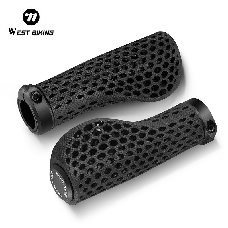 WEST BIKING MTB Bike 3D Printed Grips Ergonomic Bicycle Grips with Bar End Plugs