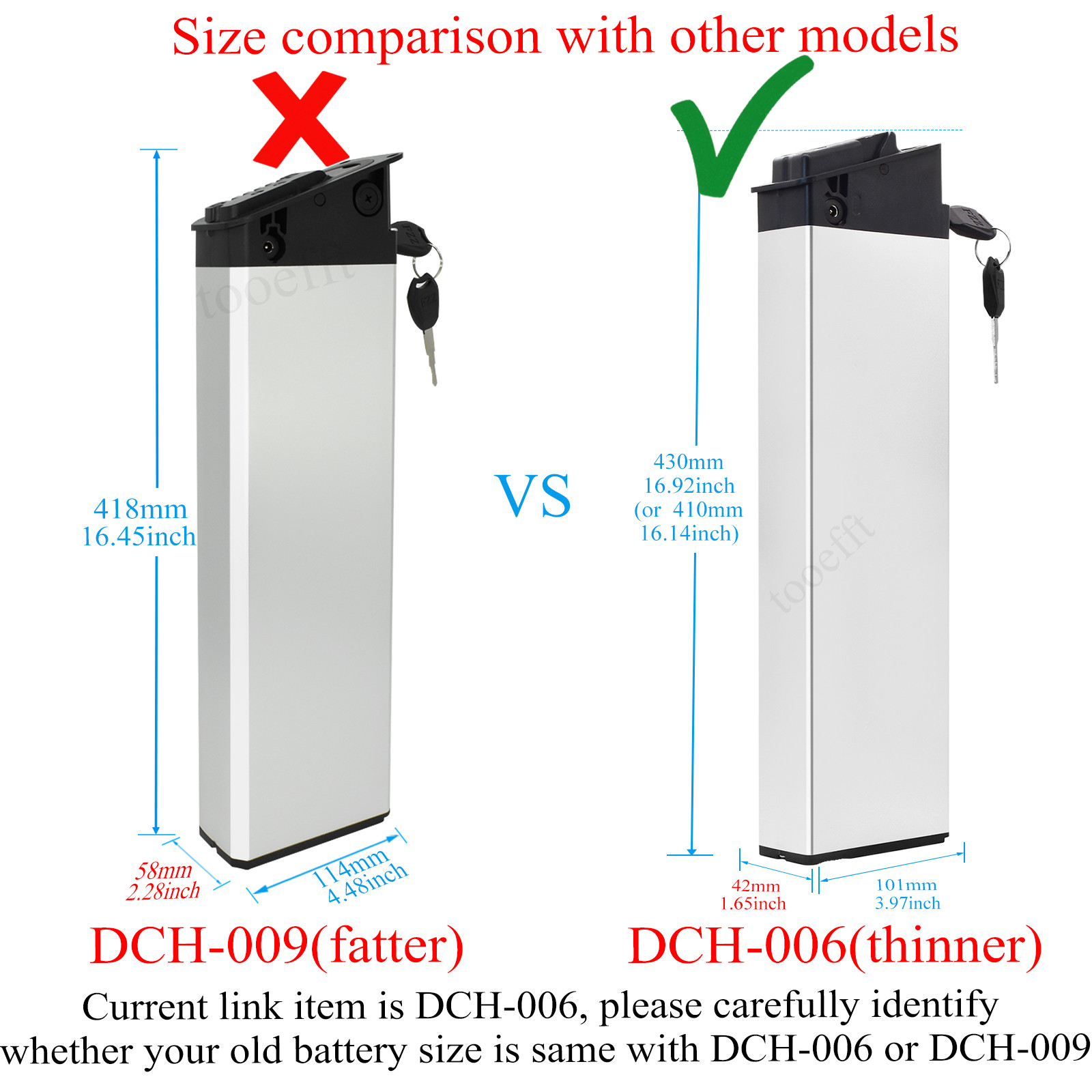 tooefft Ebike Batteries 48V 10.4Ah Fit for eLectric XP Folding Electric Bike