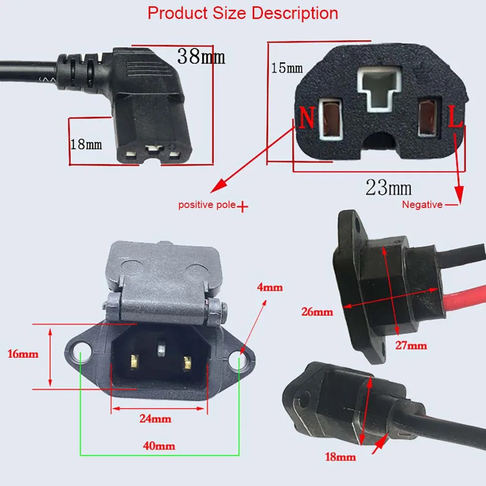 Electric Bike Battery Charging Socket Male / Female plug Battery Charger cable