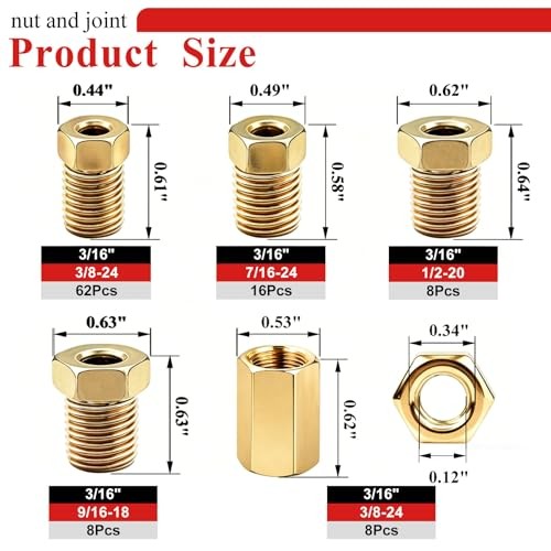 102Pcs 3/16″ Brake Line Fittings Assortment Kit,3/8 Inch-24 102PCS-3/16“