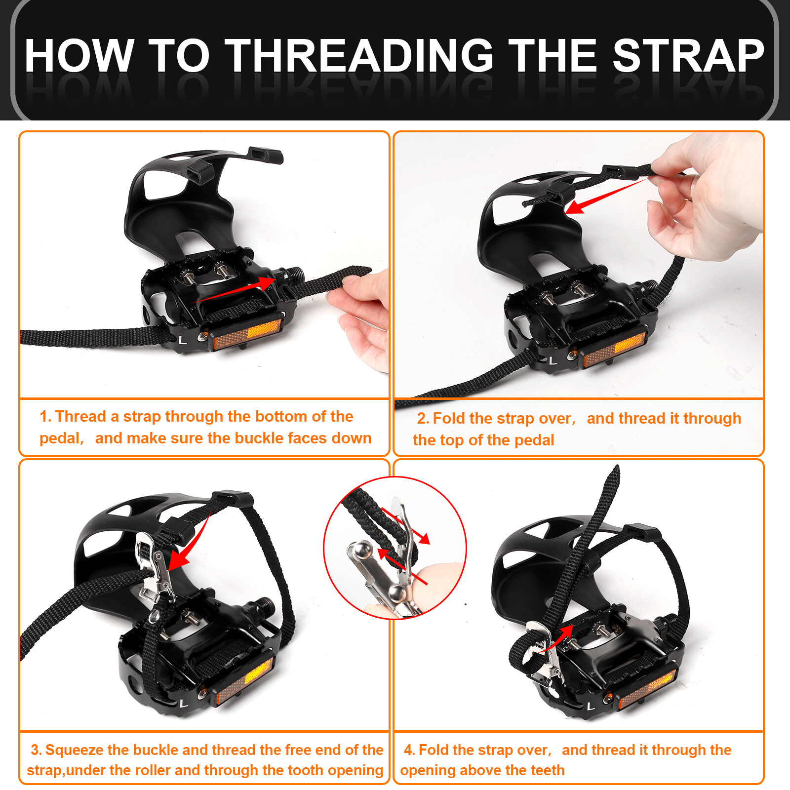MTB Road Bike Pedal 9/16″ with Toe Clips Strap Aluminium Non-slip For Shimano