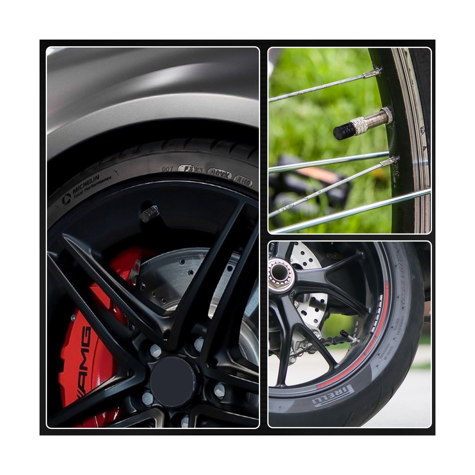 4-Piece Black Anodized Aluminum-Plastic Composite Tire Valve Stem Caps with I…