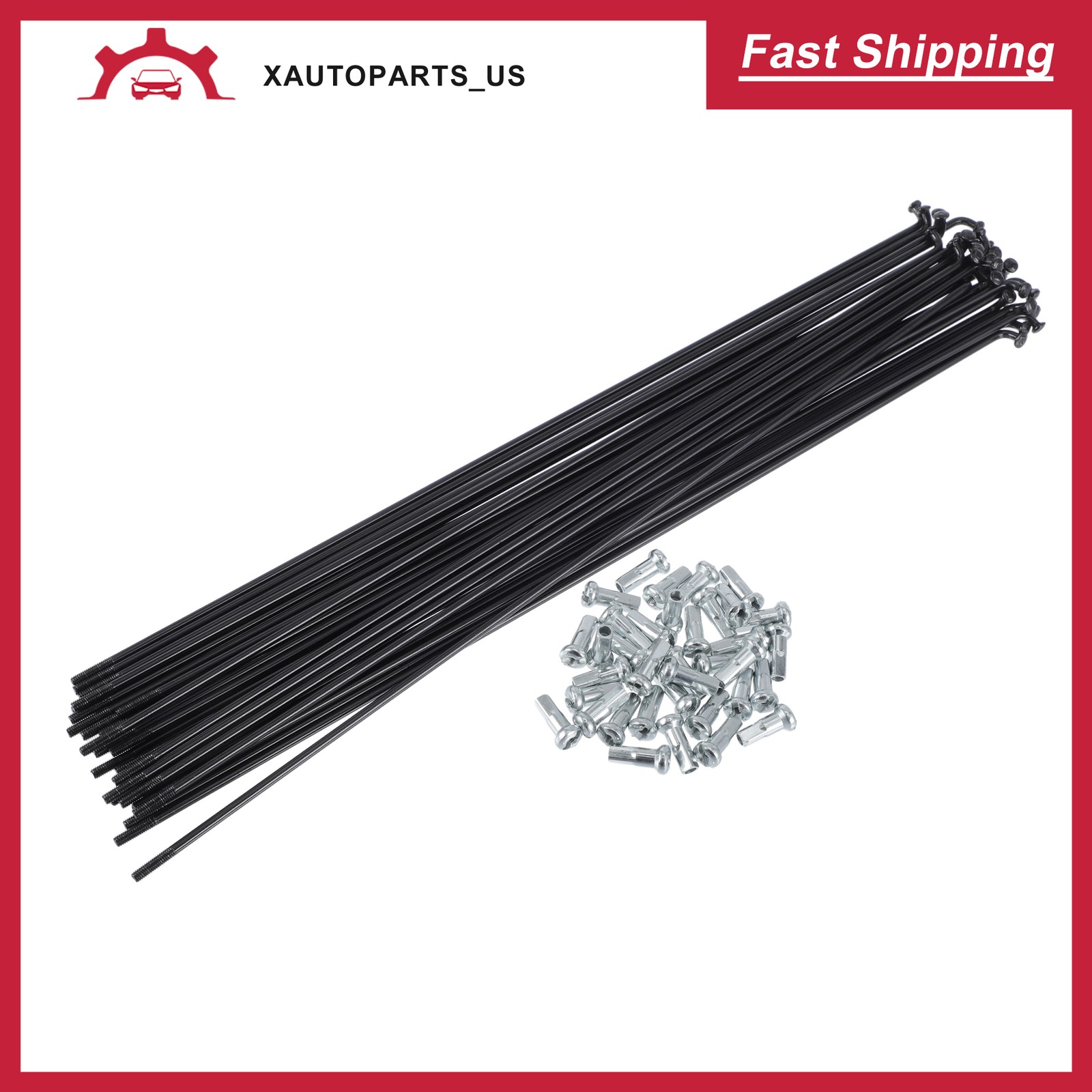 1Set 13G 255mm Length Bicycle Spokes Nipple 45 Steel Black Universal