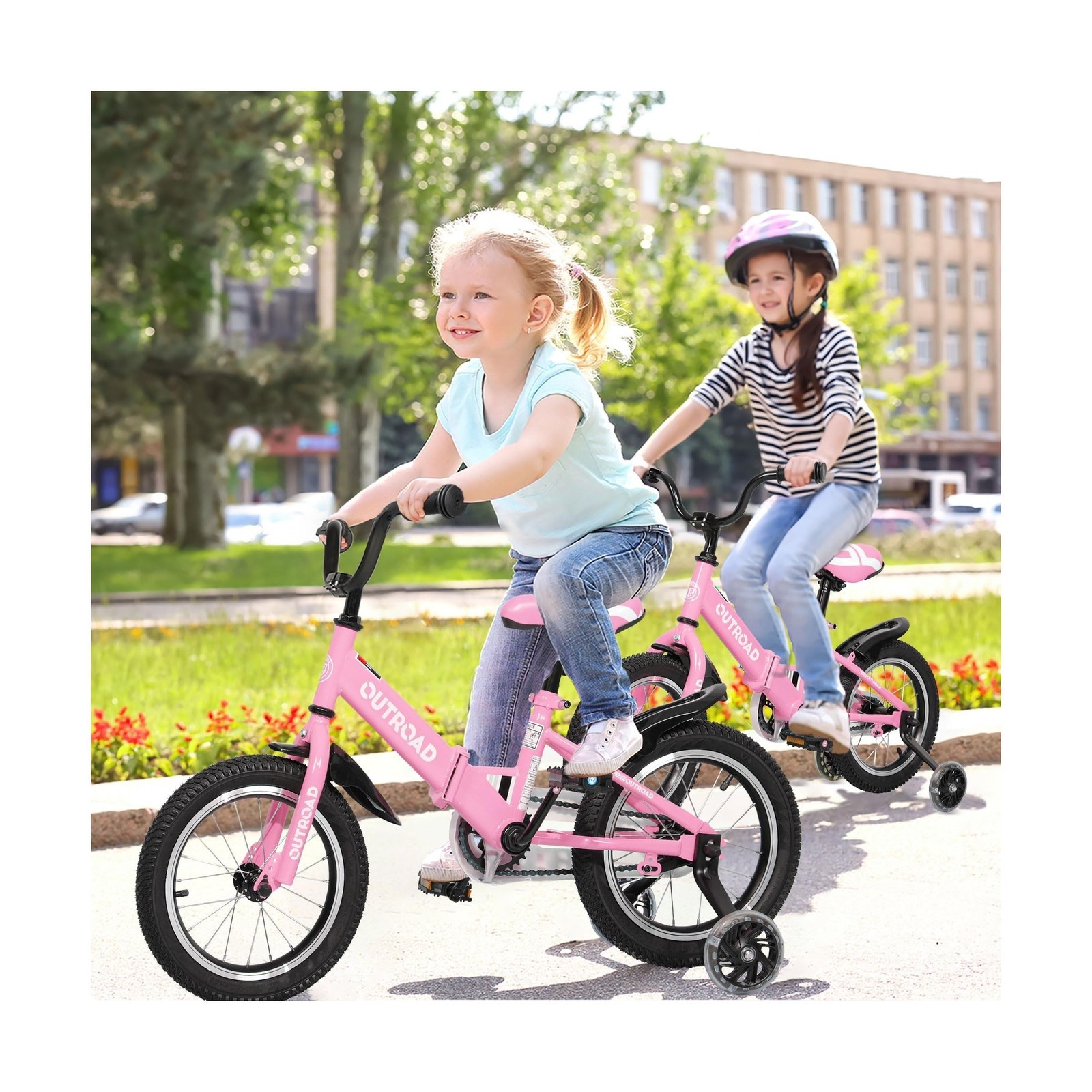 14 Inch Folding Kids Bike w/ Training Wheels, Gifts for Girl&Boy Age 3-10 Years