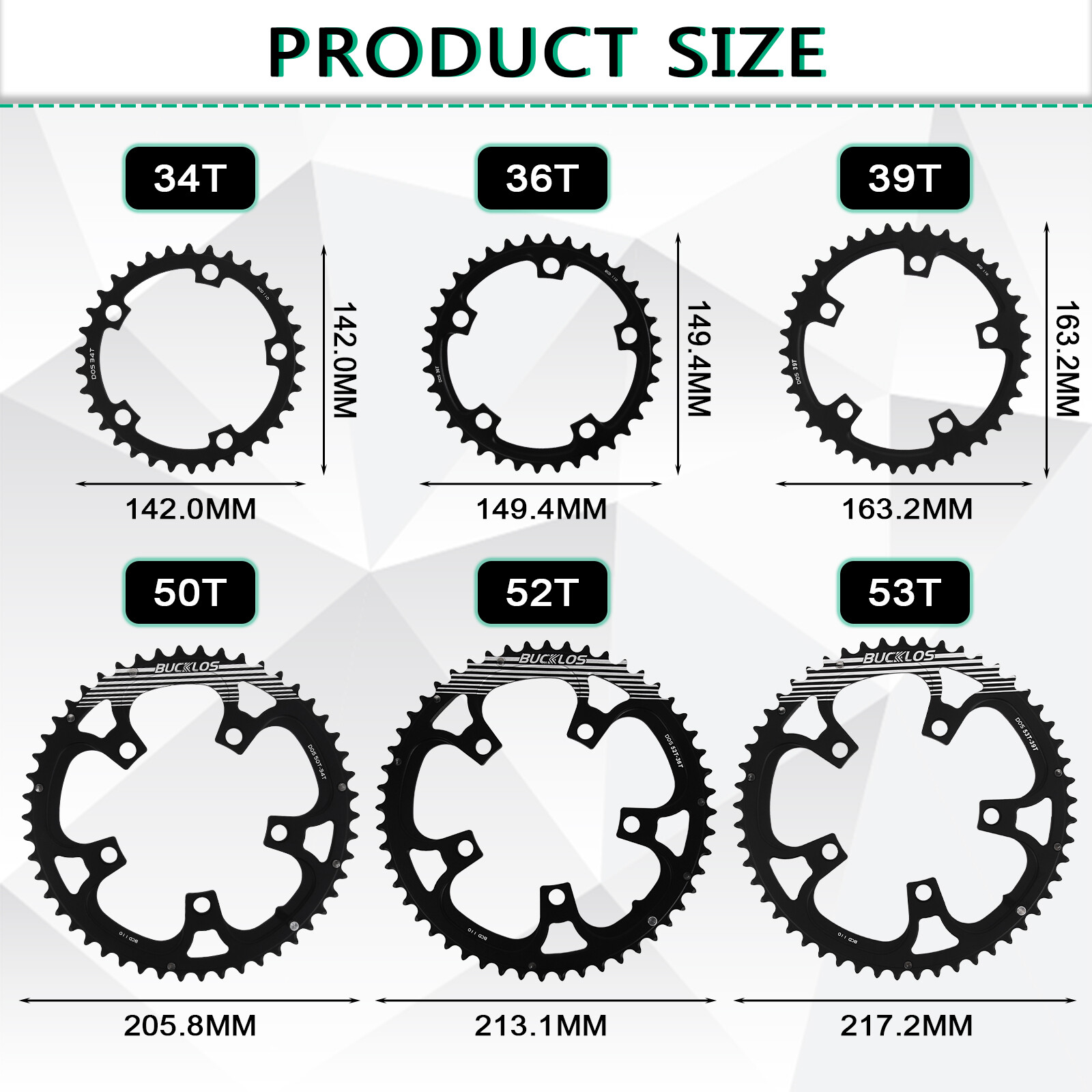 110BCD Double Chainring 34 36 39 50 53 53T Road Bike Round Chain Ring For 8-11S