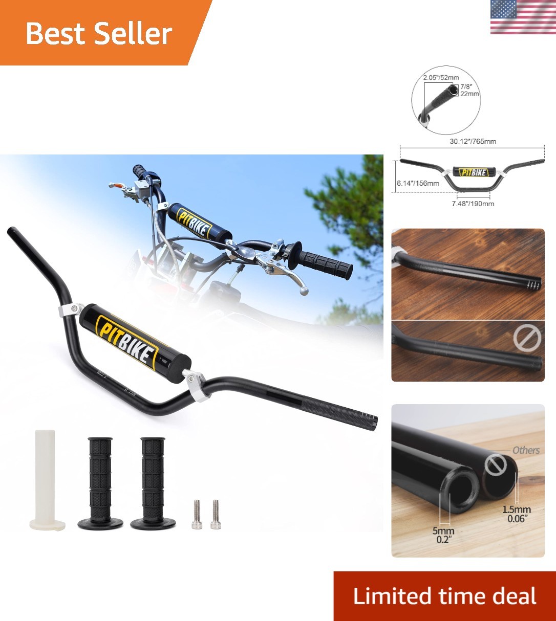 Upgraded 7/8» Dirt Bike Handlebars – Lightweight Aluminum with Anti-Slip Grip