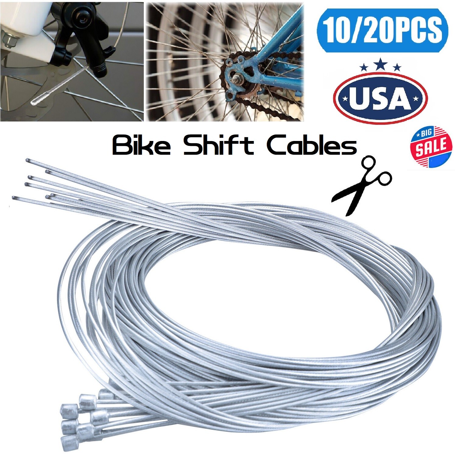 20× Bicycle Bike Shift Cables 2M Stainless Steel Shifter Front Rear Inner Wire
