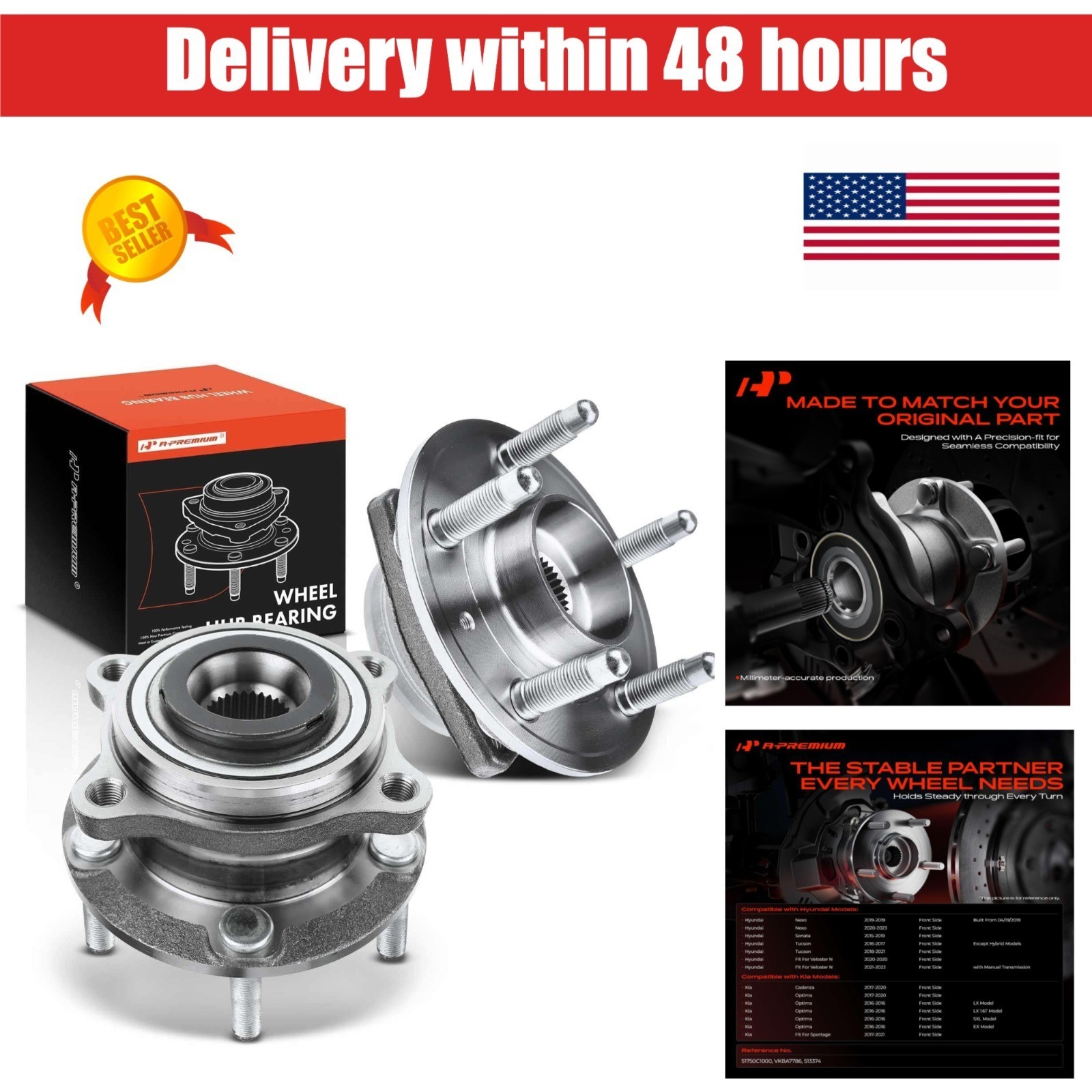 A-Premium Front Wheel Bearing Hub Assembly for Hyundai & Kia