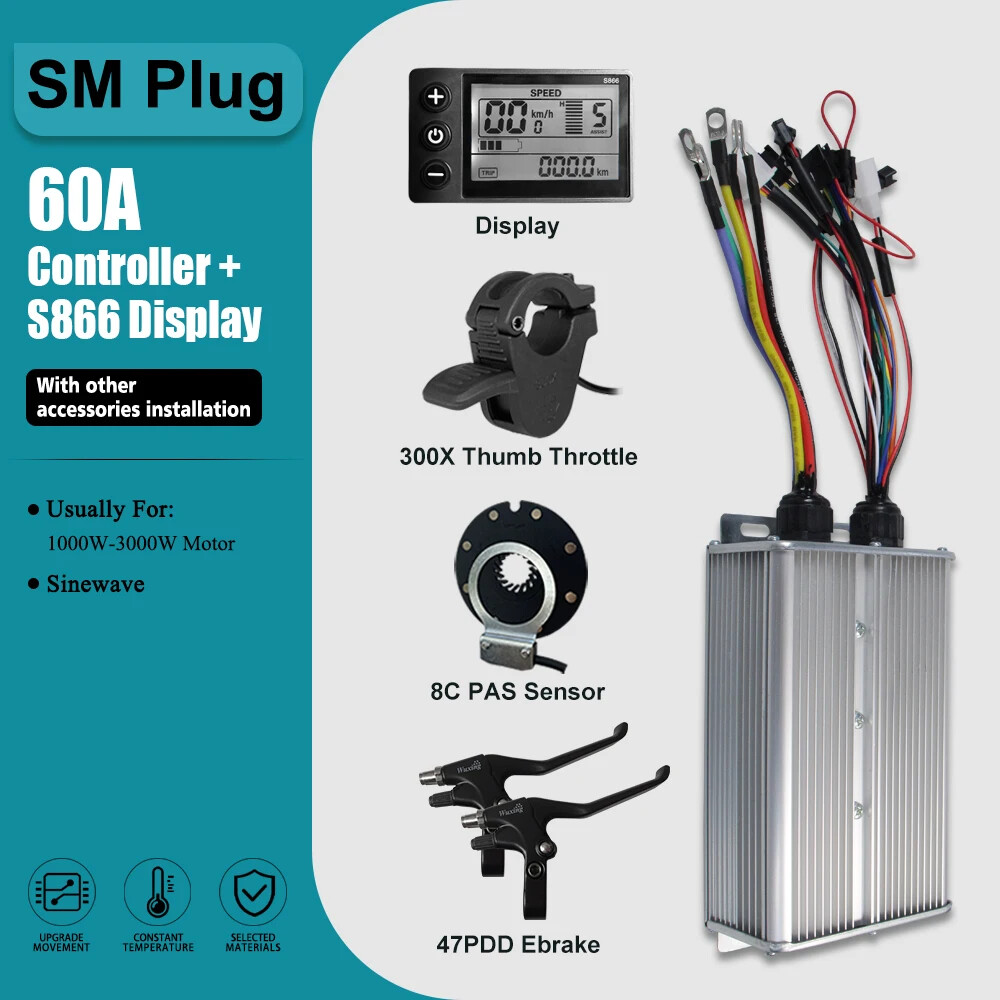 E-bike Three-Mode Controller Sine Wave with LCD Display 250-3000W Motor 17-60A