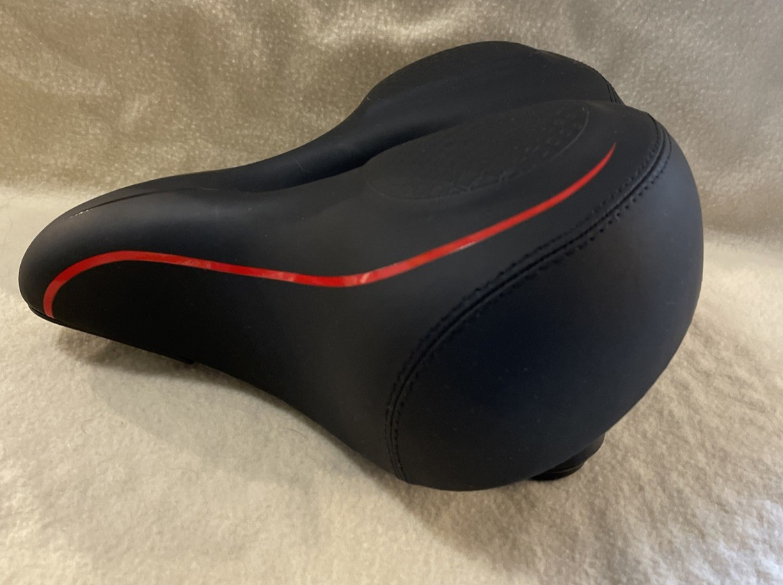Wide Comfort Peloton Bicycle Saddle Seat Black Red Synthetic Steel New w/o Tags