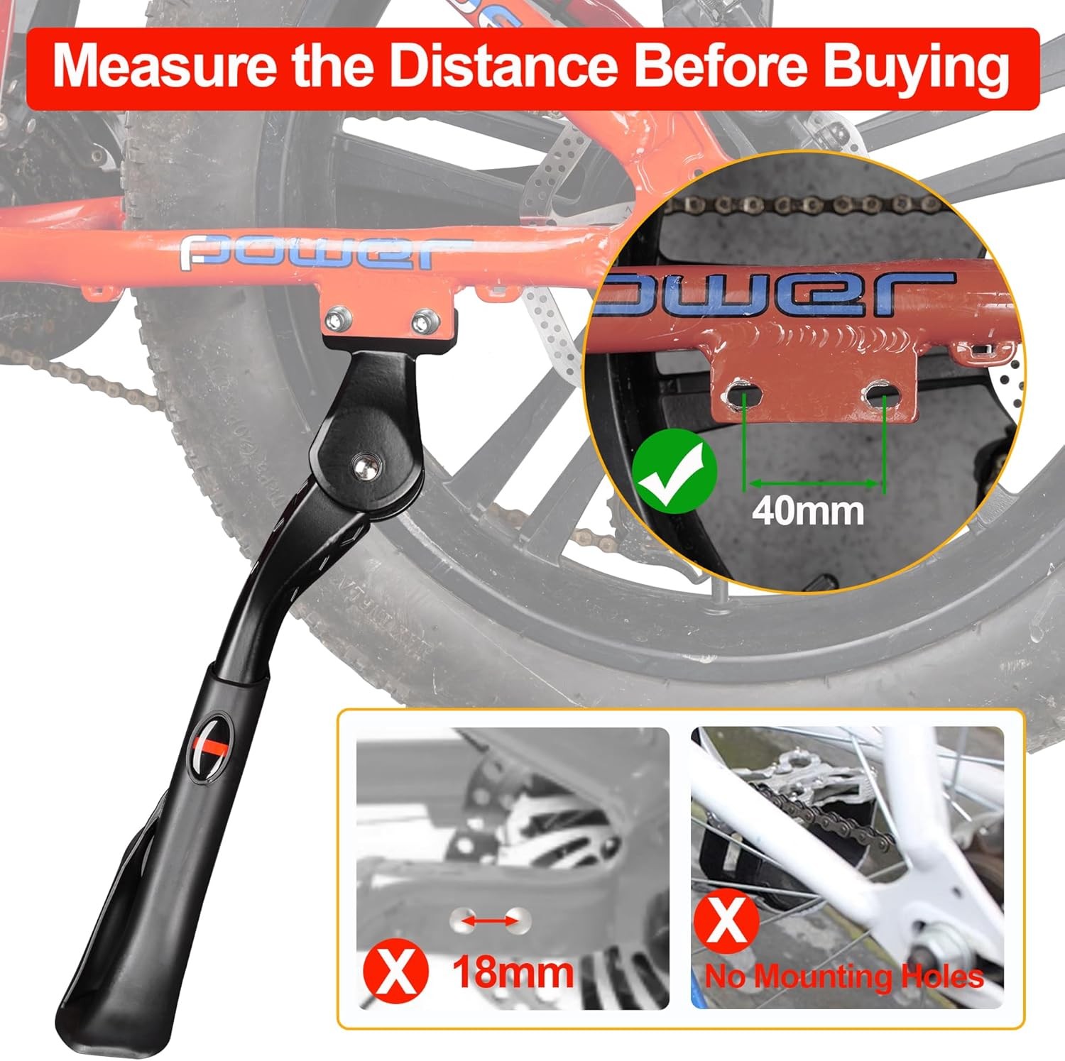 Heavy Duty Ebike Kickstand 24″-29″ Engineered for E-Bike Also Suitable for New