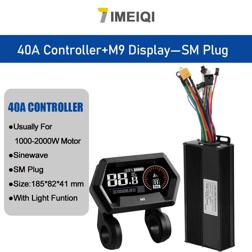 Ebike Sine Wave Controller 36V 48V 52V 40A Three-Mode with S866 S966 LCD Display