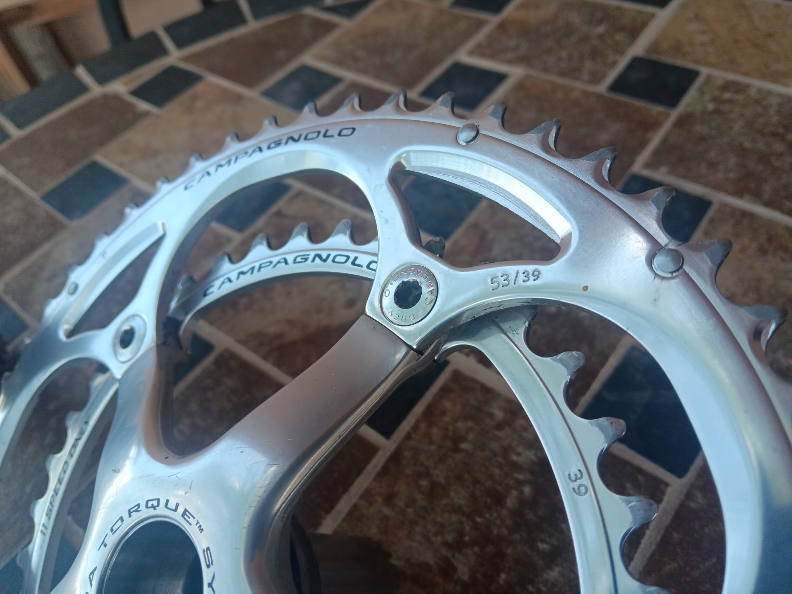 175mm 53/39 Campagnolo Athena 11 Ultra Torque Double Alloy Crankset Silver Campy