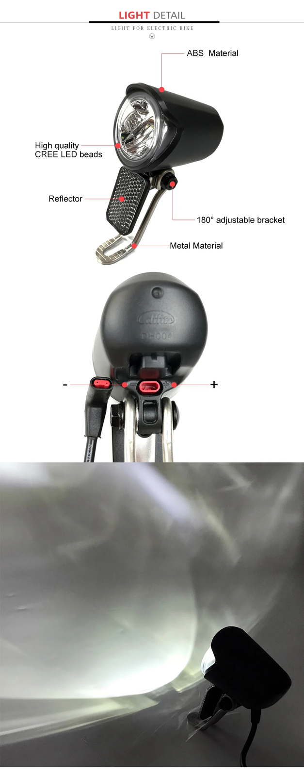 E-bike LED Headlight and E-Bike Rear Light 12V 24V 36V 48V 60V for Electric Bike