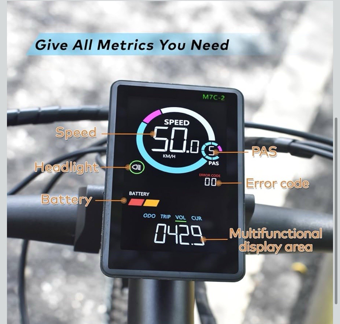 Ebike Display UART No.2 24V-60V LCD Cycling Computer 6-Pin Connector Version