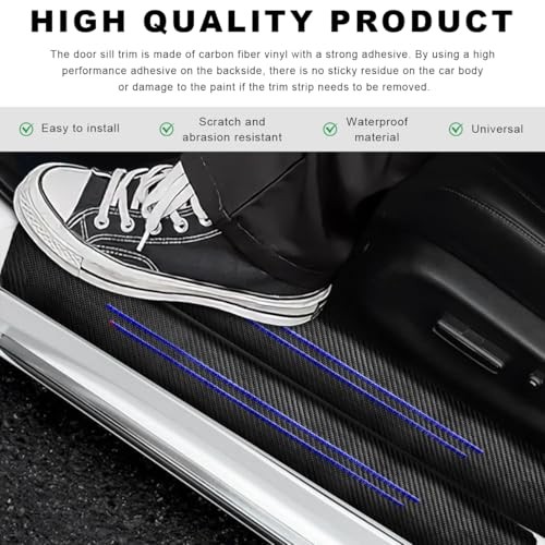 4 PCS Car Door Sill Protector, Anti-Scratch Carbon Fiber Leather Car Blue-4pcs