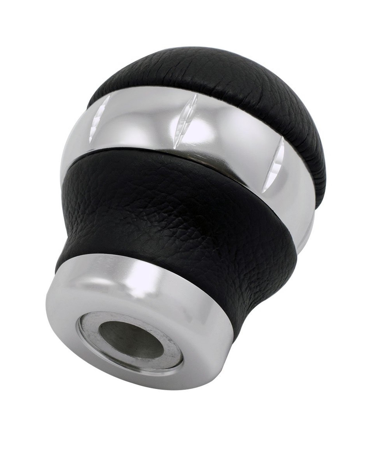 12×1.25mm Threaded 5 Speed BLACK LEATHER and SILVER Billet Aluminum ROUND Bal…