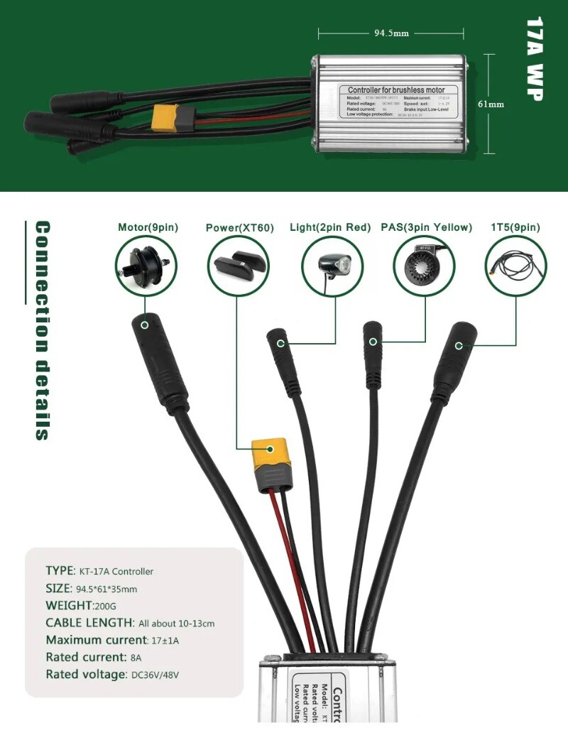 48V 250W 350W 500W 750W 1000W 1500W MTB Ebike Waterproof Brushless KT Controller