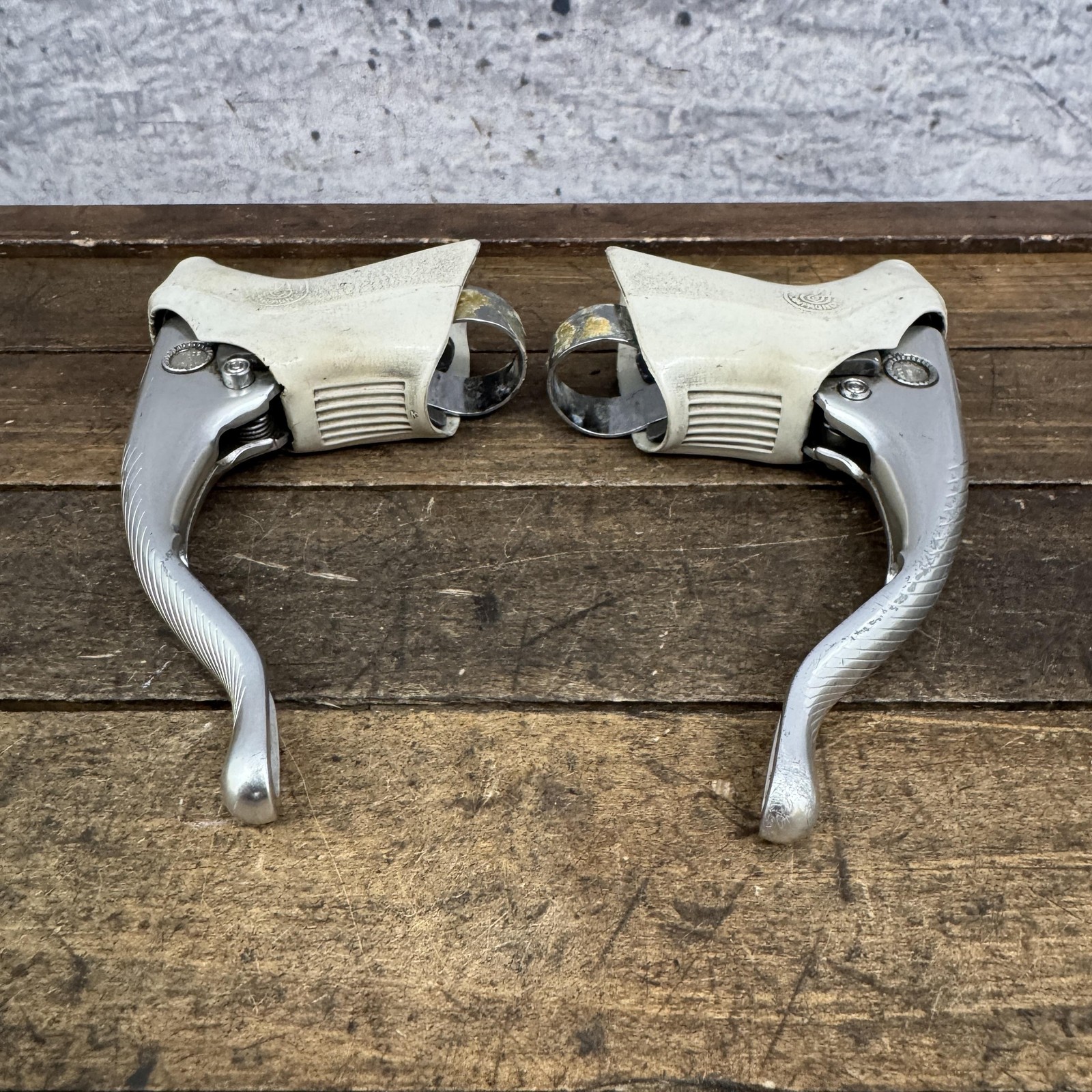 Vintage Campagnolo Brake Levers C-Record Chrous White Hoods 4-Finger Drop Bar
