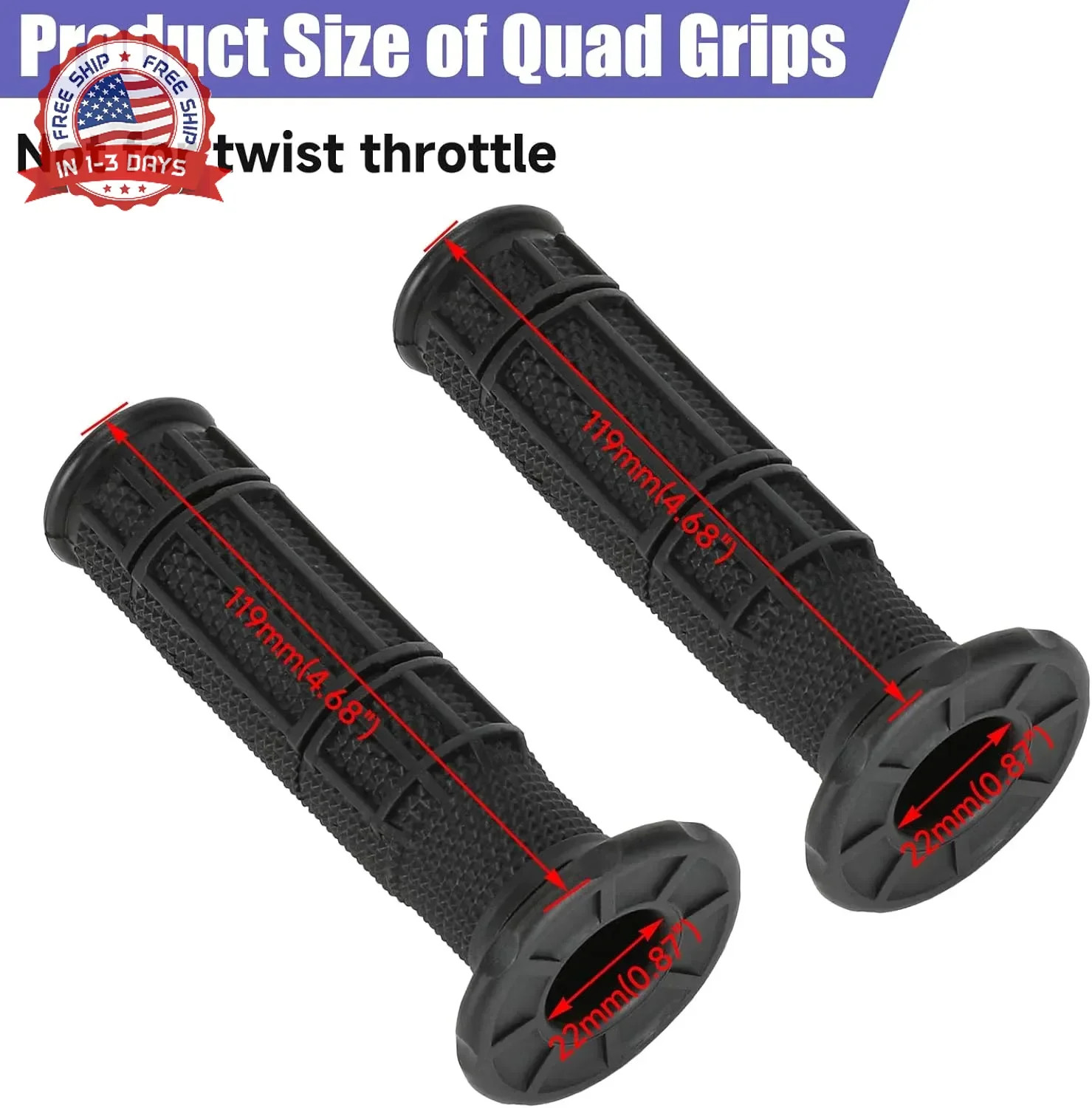 7/8 Handlebar Grips Rubber ATV Handle Grips Replacement for Rancher 350 420 Four