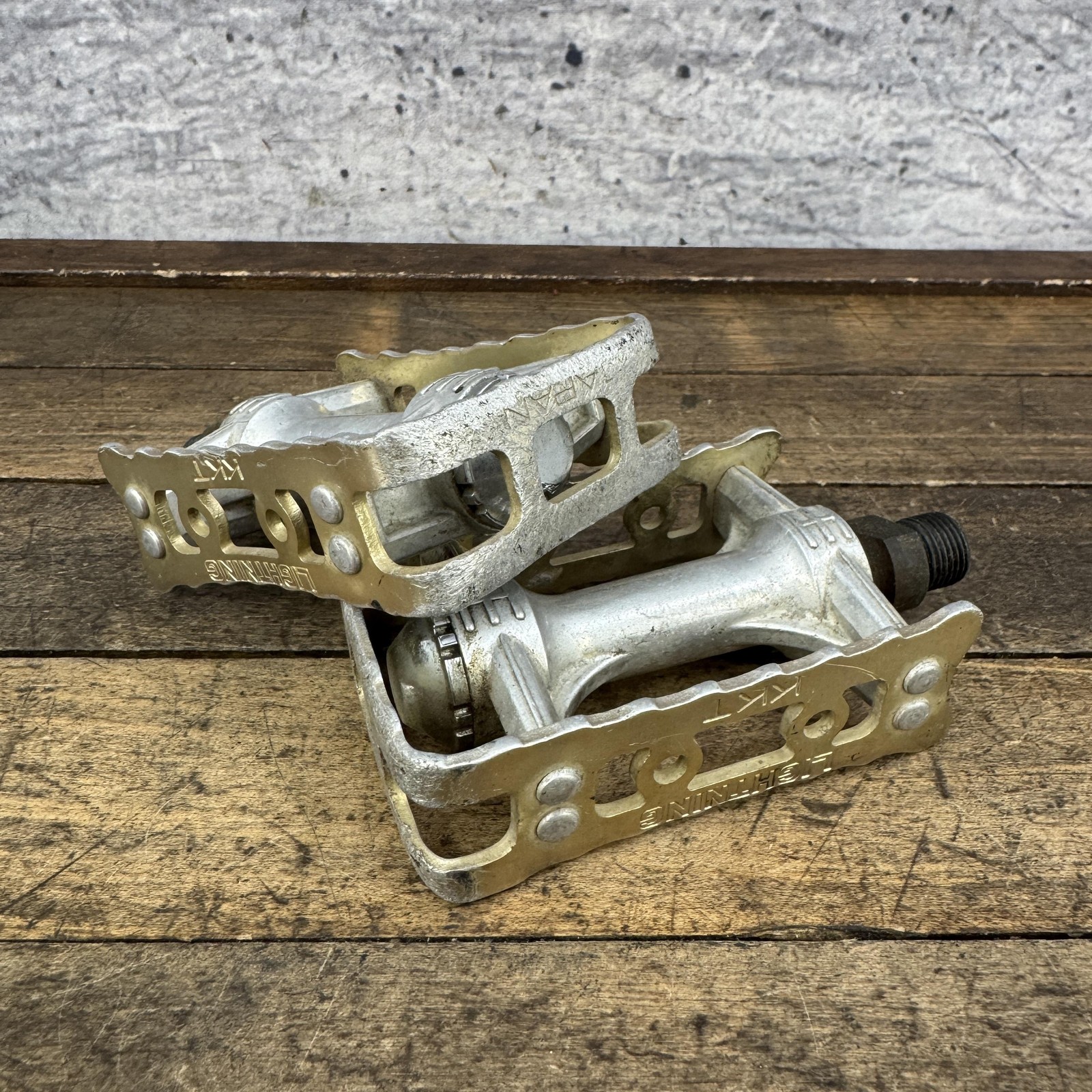 Vintage KKT Lightning BMX Bike Pedals 9/16 Gold 1980s Old School Race Bike Fade