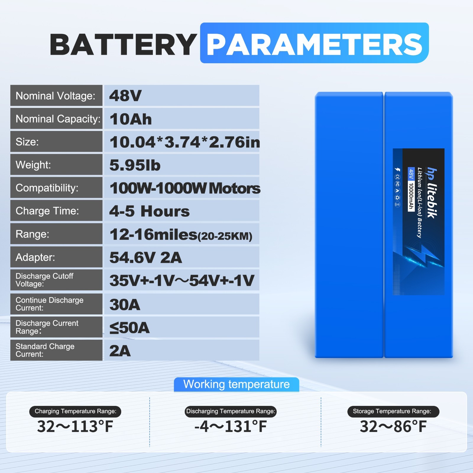 48V Ebike Battery 48V 10AH Electric Bicycle Battery for Ebike 100W-1000W Motors