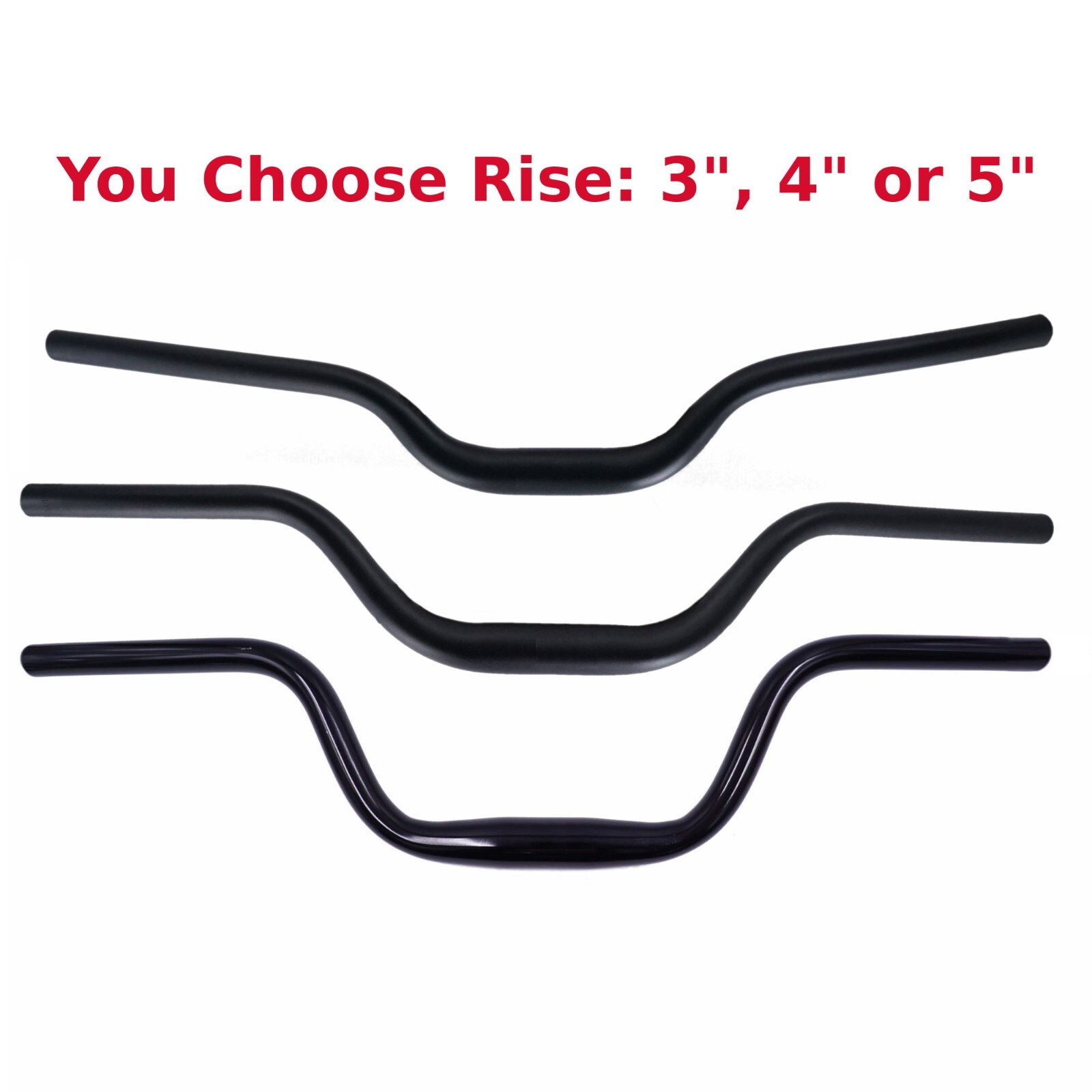 Mountain Bike Riser Handlebar 31.8mm clamp Black Alloy Comfort Rise 3, 4, 5 Inch