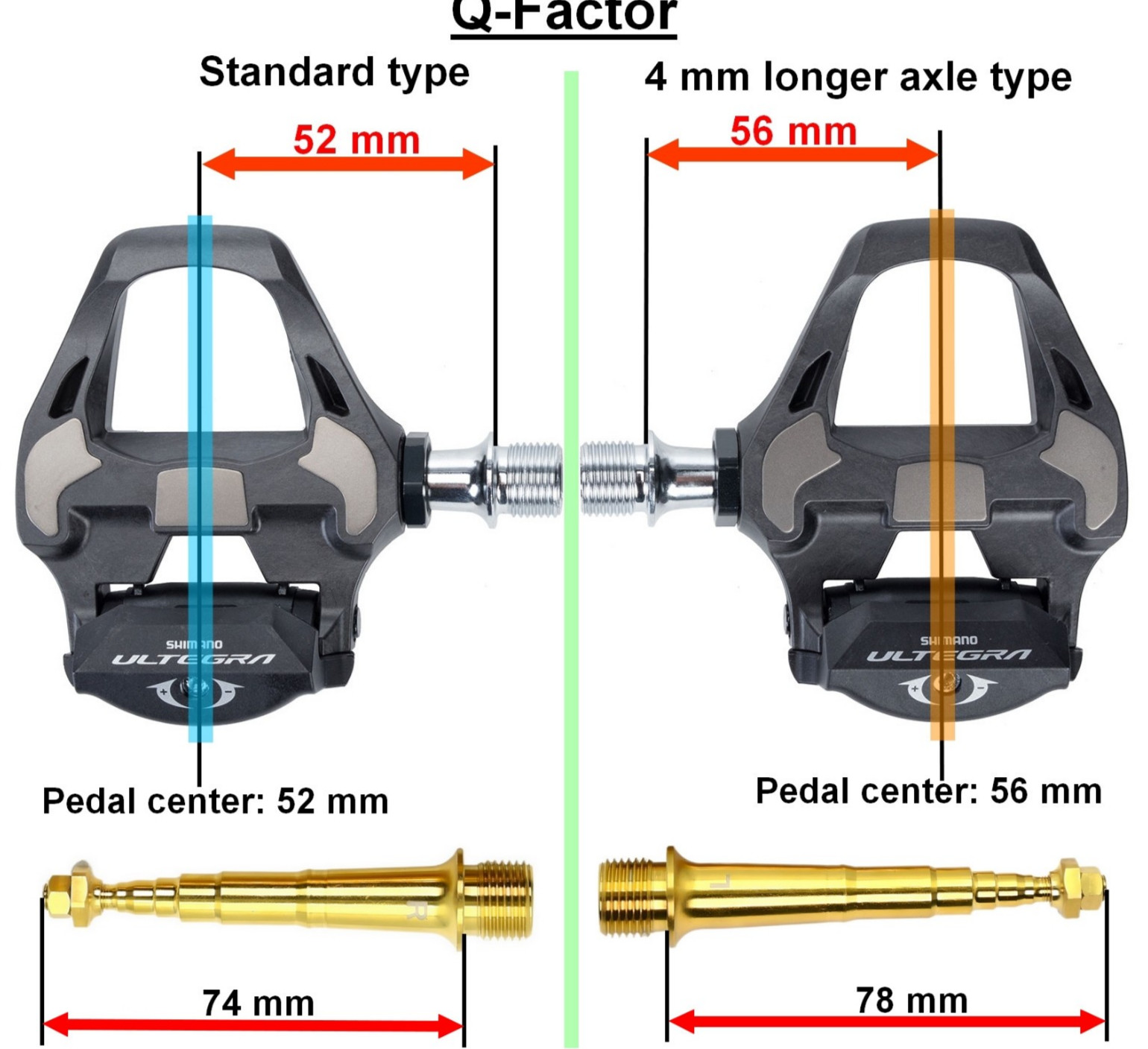SHIMANO A600 and ES600: 2 Titanium pedal axles with DLC coating! 2 lengths