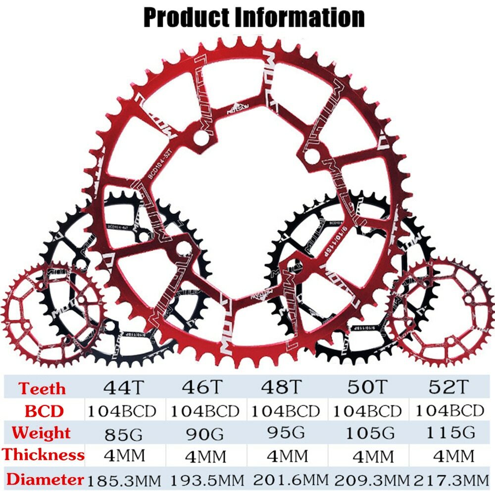 104BCD 40/42/44/46/48/52T MTB Bicycle Chainwheel MTB Bike Narrow Wide Chainring