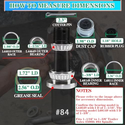 4 Sets 3500 lbs L68149 L44649 Bearing Kits for 1-3/8» to 1-1/16» #84 Spindle