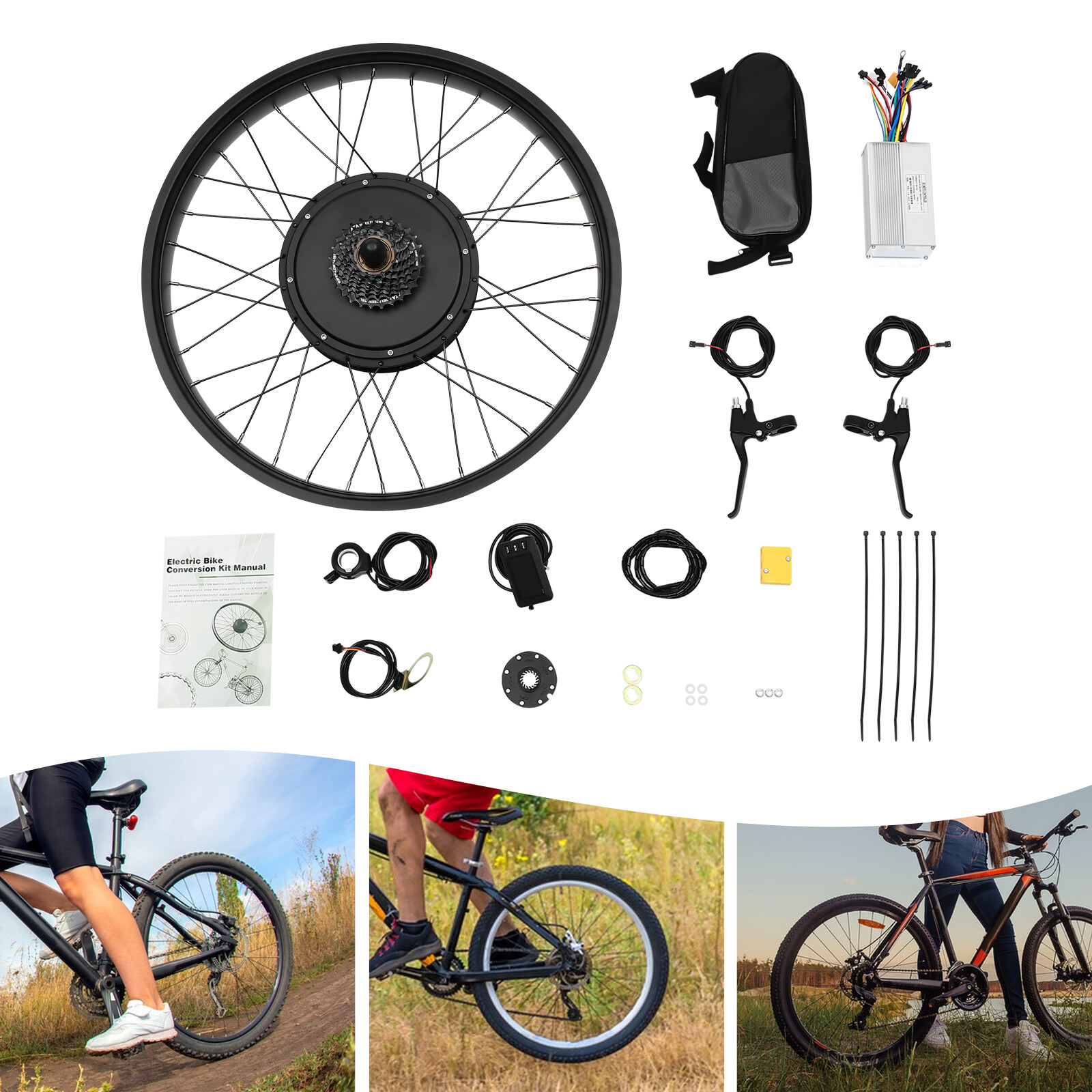 26″ Fat Tire Electric Bicycle Motor E-Bike Rear Wheel LCD Conversion Kit 48V 1KW