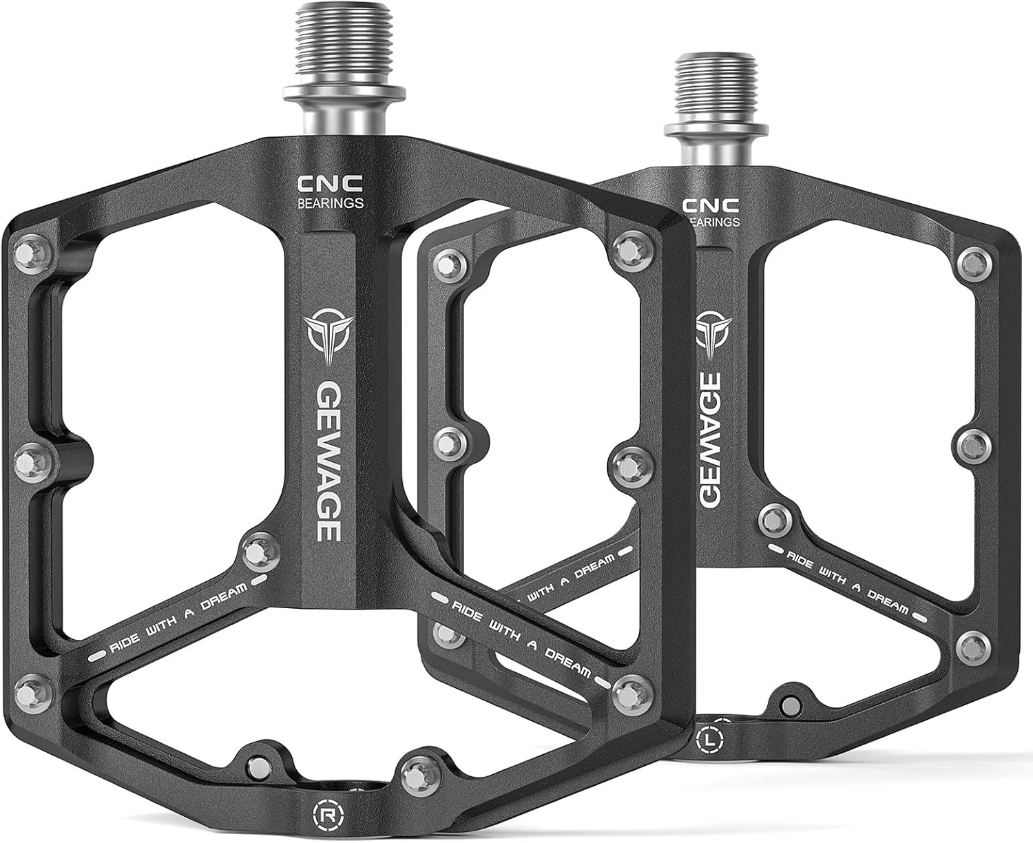 CNC Machined 9/16” Flat Bike Pedals with 3 Bearings and Anti-Skid Nails