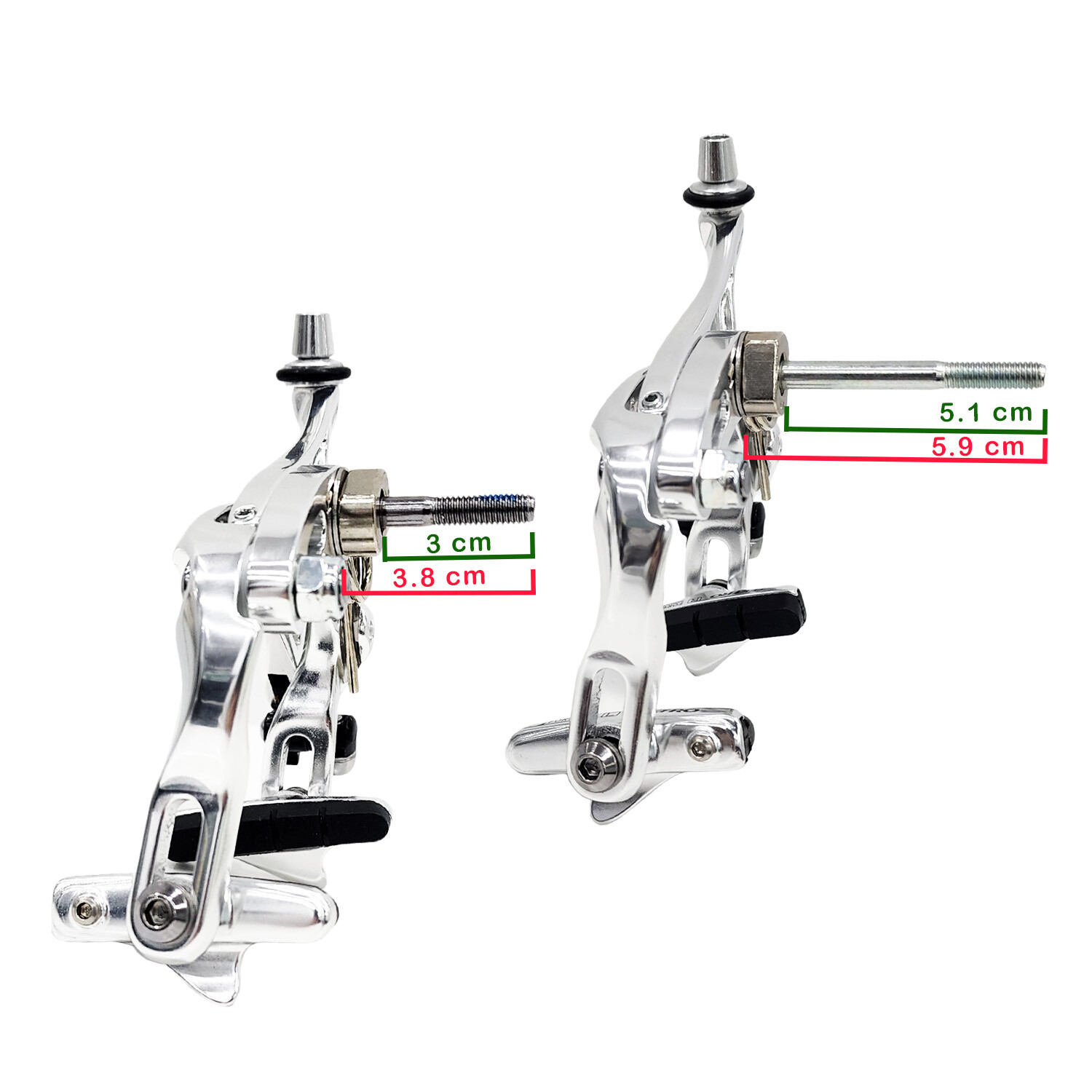 TEKTRO R559 Caliper Brake Set Long Reach 53-73mm Nutted Mount, Silver