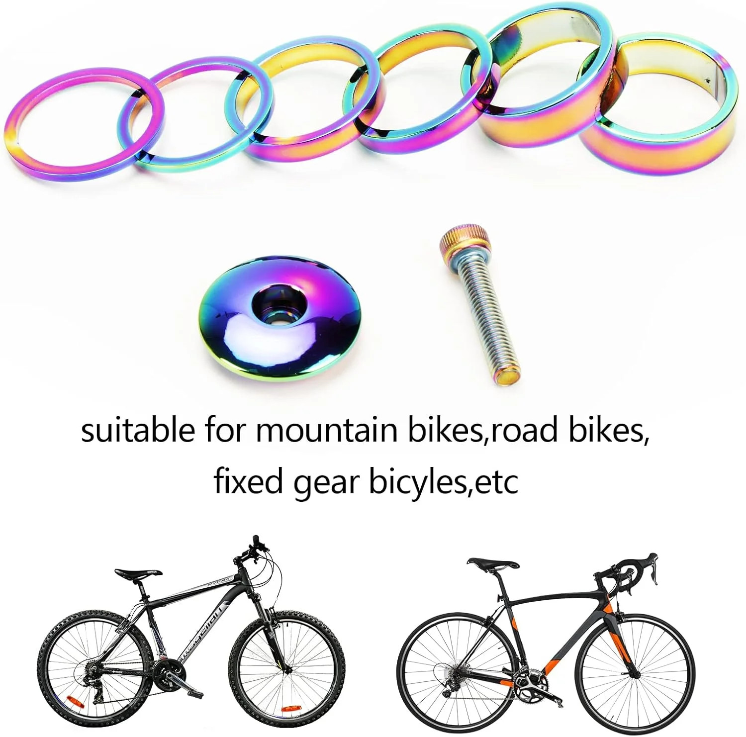1 1/8 Inch Headset Spacer with Stem Top Cap Bolt Kit Rainbow 28.6mm Fork Tube Wa