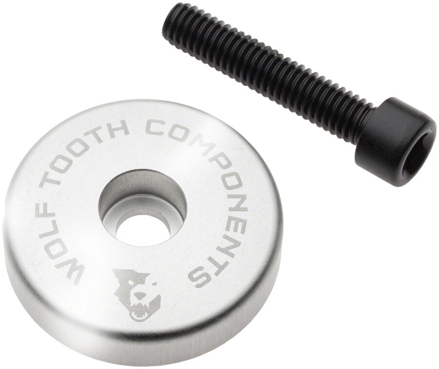 Wolf Tooth Ultralight Stem Cap with Integrated 5mm Spacer – 5mm Spacer, Raw Silv