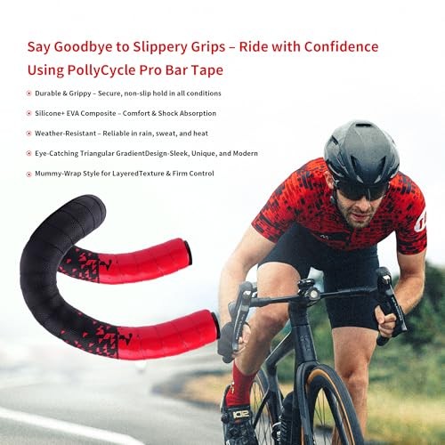 Handlebar Tape for Road Bike – 3mm Thick Shock-Absorbing Set of 2 Black to Red
