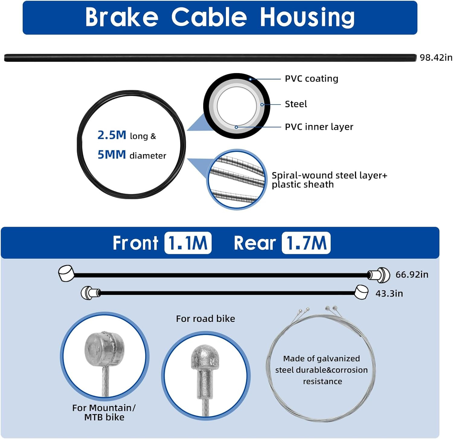 Universal Bike Brake Cable And Shift Derailleur Cable Bike Cable Housing Kit New