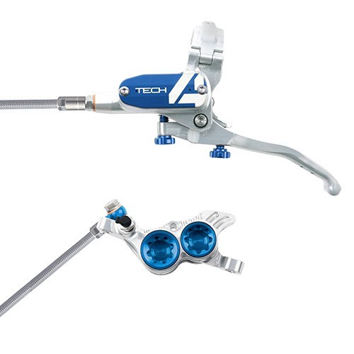 Hope Tech 4 V4 Downhill E-Bike Brake – Silver/Blue -Braided Hose-Right Hand Rear