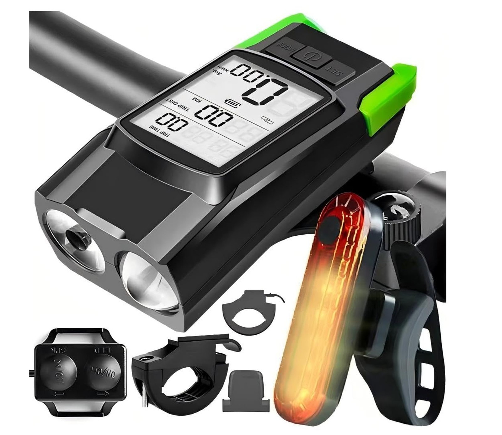 3-in-1Multi Functional Bike Light 800 lumens Nighttime Speedometer, Horn, Lig…