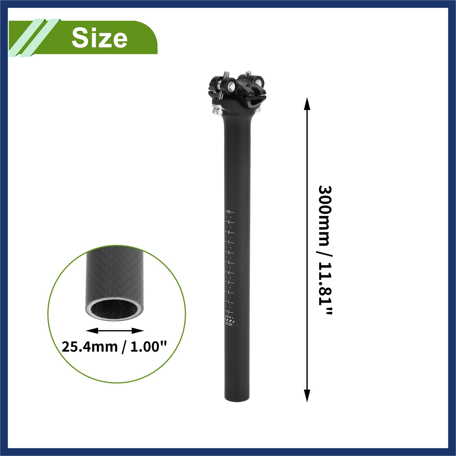 Bike Seat Posts 25.4x300mm Adjustable Angle Lightweight Matte Black