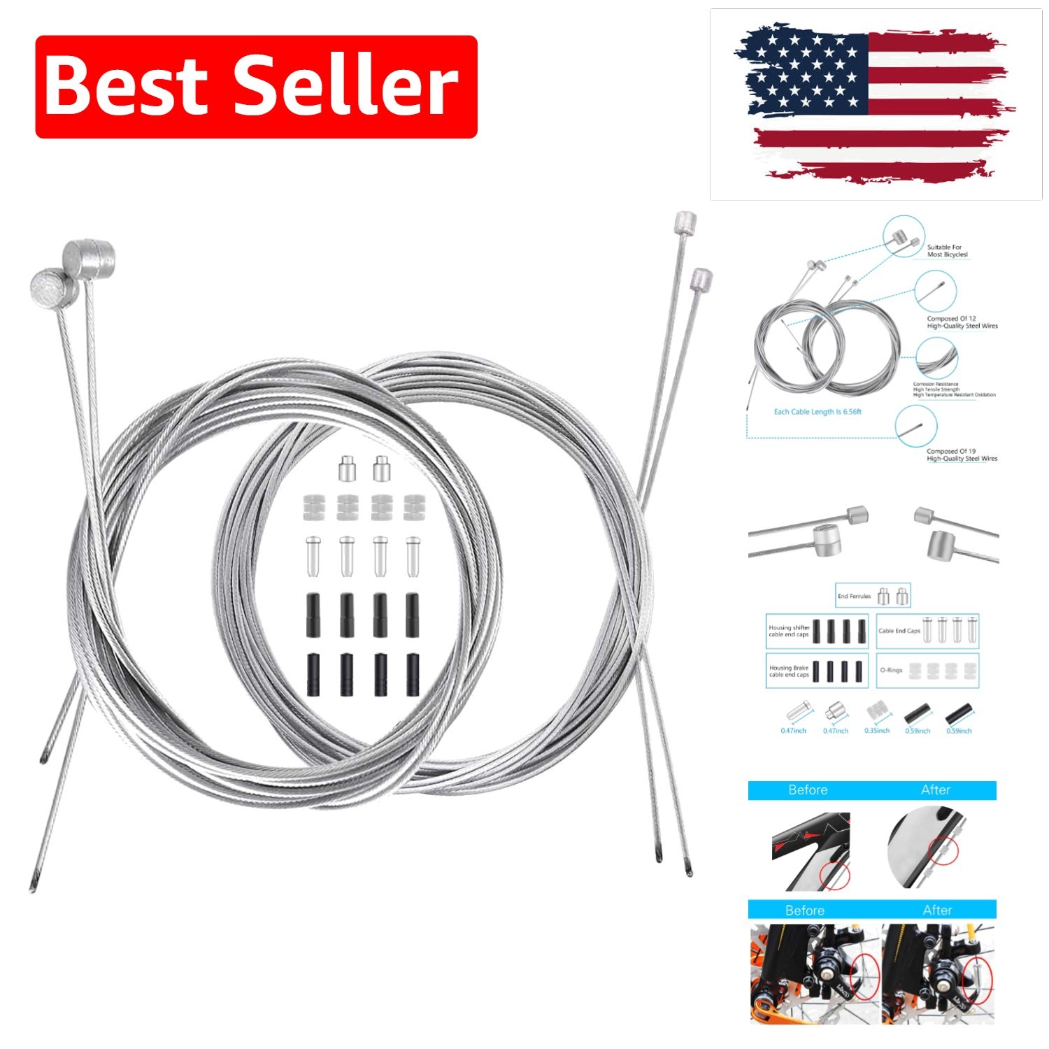 Bike Brake Cable Shifter Cable, Bicycle Gear Cable Wire for Mountain Bike, Bi…