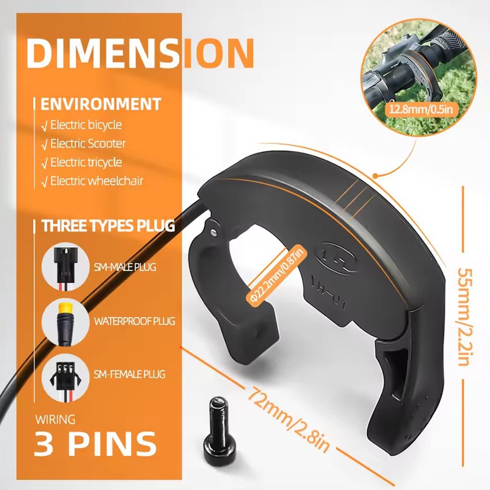 E-bike Thumb Throttle Hand Finger YH-001 Throttle 12V-72V 3-Pin SM/WP Plug HAU